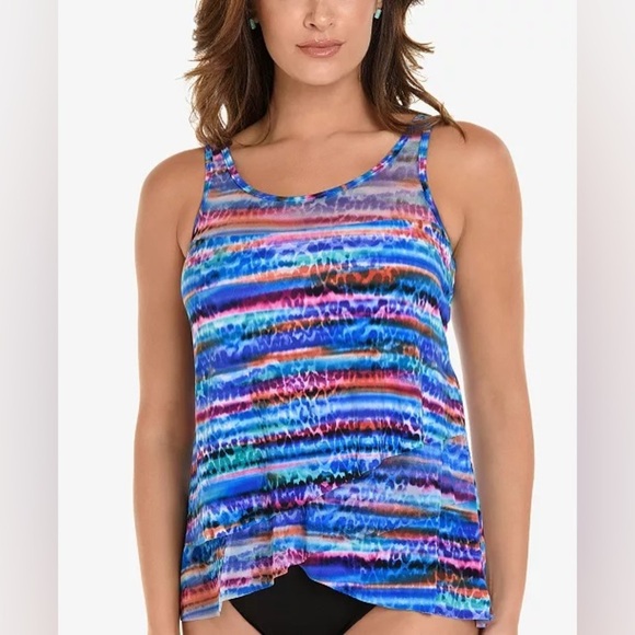 Colorful Striped Women's Swim Top - Picture 1 of 14